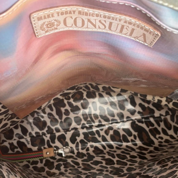 Consuela Shimmering Cream Tote with Black Floral Design - Picture 3 of 10